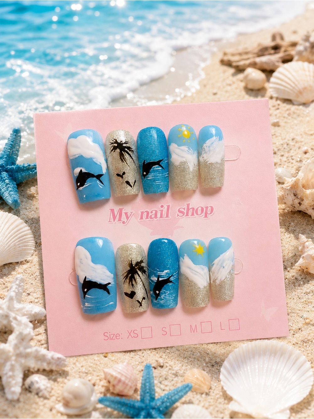 🌊 Ocean Breeze Dolphin Press-On Nails | Beach Summer Nails |🐬☀️
